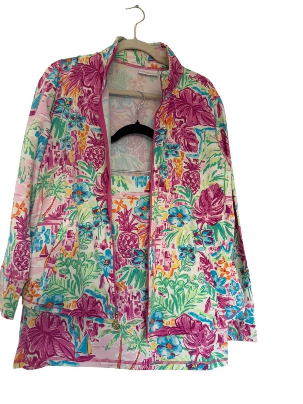 NWOT Belle by Kim Gravel Tropical French Terry Jacket & Skort Matching Set MP